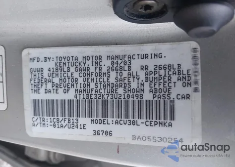 2003 Toyota Camry Le from USA, damaged, VIN 4T1BE32K73U210498